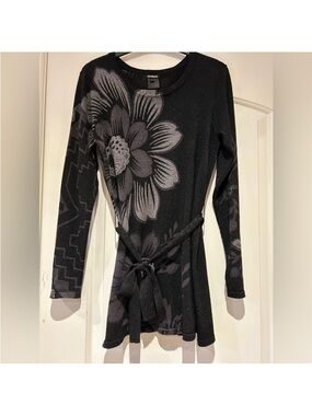 Desigual Black and Gray Floral Long-Sleeve Tunic